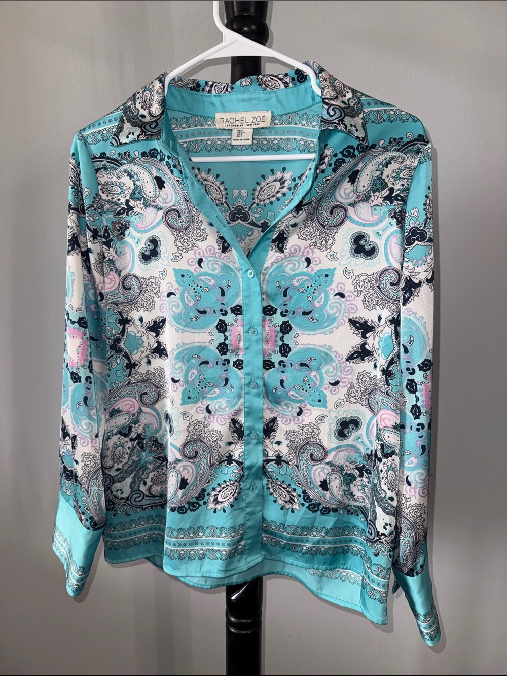 Rachel Zoe Aqua Paisley Button-Down Shirt 4.1M